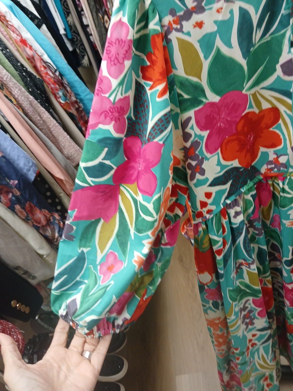 Umgee Teal Floral Tie-Front Midi Dress - Picture 5 of 8